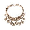 Zinc Alloy Textured Coin Tassel Bib Necklaces for Women FS-WG89C47-01-4