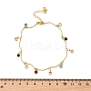 Bohemian Brass & Colorful Glass Flat Round Tassel Anklets AJEW-Z046-02G-3