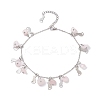 Natural Rose Quartz Chips & Cat Charms Anklet AJEW-AN00512-03-1