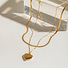 304 Stainless Steel Heart Pendant Double Layered Necklaces for Women NJEW-V012-02G-1