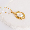 Chic Design Oval 304 Stainless Steel with Imitation Pearl Pendant Necklaces for Women AA0012-4