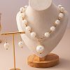 Plastic Imitation Pearl Round Beaded Pendant Necklaces & Dangle Earrings Sets for Women WGE733F-03-1