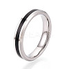Black Enamel Grooved Line Finger Ring RJEW-I089-24A-1