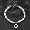 304 Stainless Steel Flat Round with Paw Print Charm Bracelets for Women BJEW-C098-11P-2