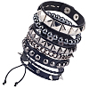 4Pcs 4 Styles Punk Style Hematite Round Beaded Stretch Bracelets & Rivets Bracelets  with Alloy Braided Bead Bracelets & Imitation Leather Bangles for Men Women BJEW-WH20002-09B-1