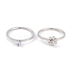 Flower 304 Stainless Steel Finger Ring Set for Women RJEW-C086-28-P-2