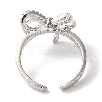 Bowknot Brass Micro Pave Clear Cubic Zirconia Open Cuff Rings for Women LS-RJEW-C098-07P-1