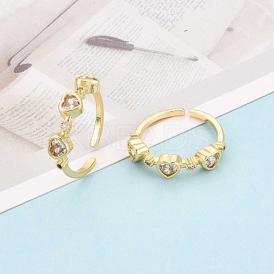Brass Micro Pave Cubic Zirconia Cuff Rings for Women KK-T071-67G-1