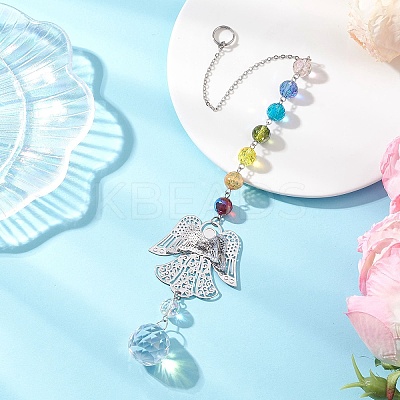 Chakra Glass Beads & Brass Angel Hanging Suncatchers HJEW-JM04685-1