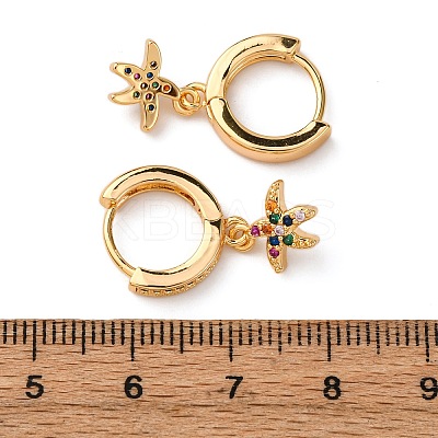 Starfish Brass Micro Pave Cubic Zirconia Hoop Earrings EJEW-F384-14G-02-1