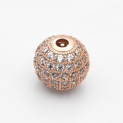 CZ Brass Micro Pave Grade AAA Clear Color Cubic Zirconia Round Beads KK-O065-8mm-05RG-NR-1