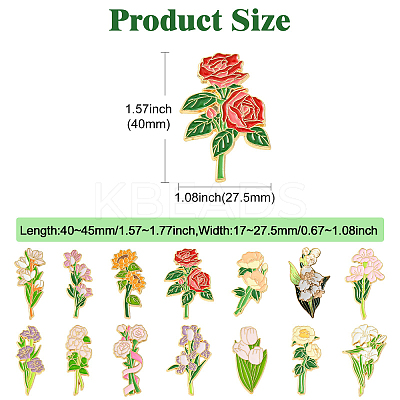 14Pcs 14 Styles Flower Enamel Pins JEWB-CJ0001-75-1
