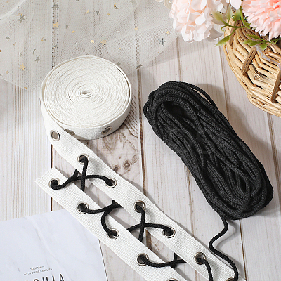 4 Yards Cotton Ribbons with Platinum Tone Iron Eyelet Rings OCOR-GF0002-88-1