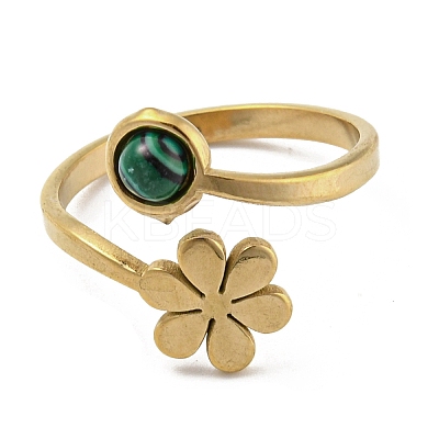 304 Stainless Steel with Synthetic Turquoise Ring Ion Plating(IP) RJEW-Z031-01C-03-1