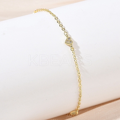 Brass Micro Pave Clear Cubic Zirconia Heart Link Chain Bracelets KK-CBA6980-23G-1