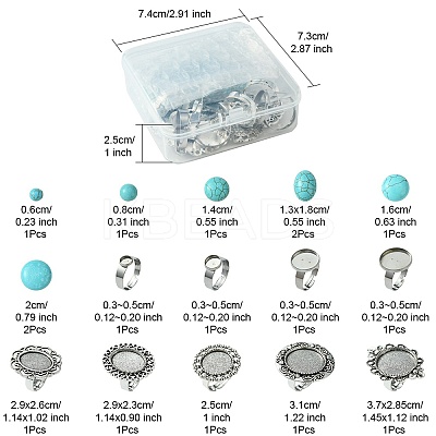 DIY Adjustable Oval/Half Round Synthetic Turquoise & Stainless Steel & Iron Finger Rings Making Kits DIY-FS0006-13-1
