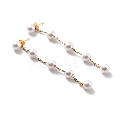 Round Plastic Pearl Beaded Long Chain Dangle Stud Earrings STAS-D179-04G-02-1