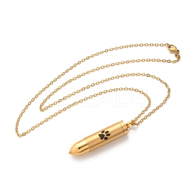 304 Stainless Steel Paw Print Bullet Shape Pet Memorial Keepsake Urn Ashes Pendant Necklaces NJEW-P326-03G-1