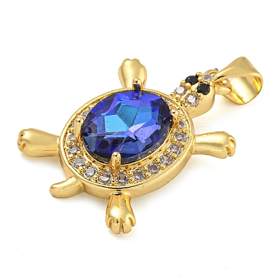 Tortoise Rack Plating Brass Micro Pave Cubic Zirconia Charms KK-G513-78A-01G-1