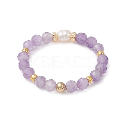Natural Cultured Freshwater Pearl and Gemstone Finger Rings RJEW-JR00970-1