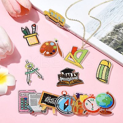 28Pcs 14 Styles Teachers' Day Double-sided Printed Acrylic Pendants OACR-CJ0002-13-1