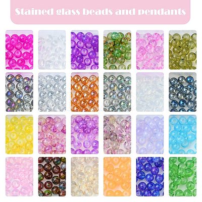 DIY Round Glass Imitation Opalite Beads & Alloy Pendants Bracelets Making Kits DIY-FS0006-39-1