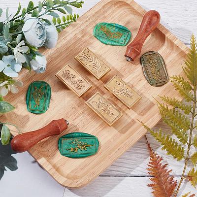 Pear Wood Handle and Wax Seal Brass Stamp Head Sets AJEW-CP0002-49-1