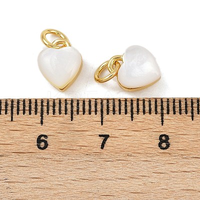 Brass Pave Natural White Shell Heart Charms with Jump Rings KK-F908-07G-1