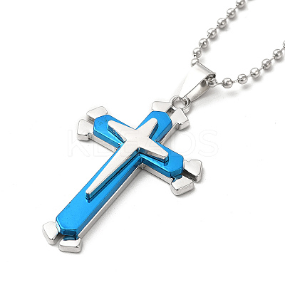 Alloy Cross Pandant Necklace with Ball Chains LS-NJEW-K245-001A-1