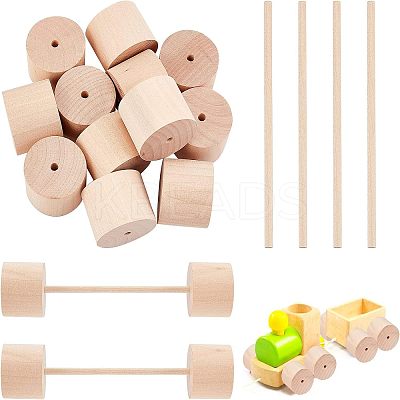 12Pcs Schima Wood Vehicle Wheels and 12Pcs Schima Wood Sticks DIY-OC0004-20-1