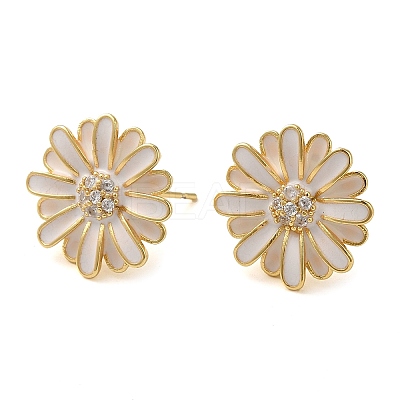 Brass Micro Pave Cubic Zirconia Stud Earrings EJEW-H103-02G-1