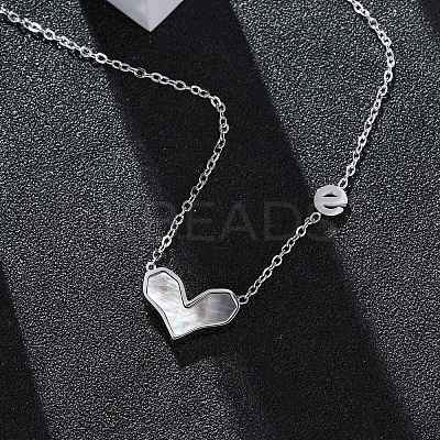 304 Stainless Steel Pave Natural Colorful Shell Heart Pendant Necklaces for Women NJEW-U032-09P-02-1