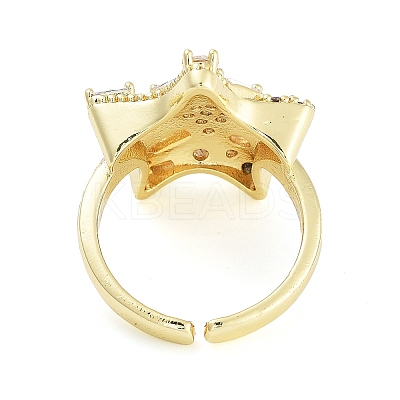 Rack Plating Brass Micro Pave Cubic Zirconia Star Open Cuff Rings for Women RJEW-C080-08G-1