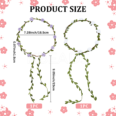 2Pcs 2 Colors Polyester Artificial Rose Garland Headbands Hair Vine AJEW-CP0008-26D-1