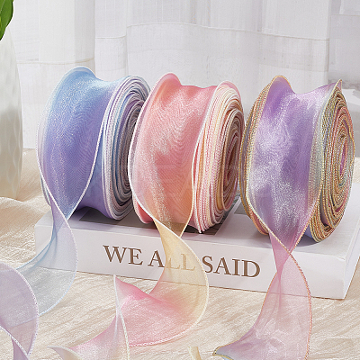 1 Bag Gradient Color Organza Ribbon OHAR-CY0001-01B-1