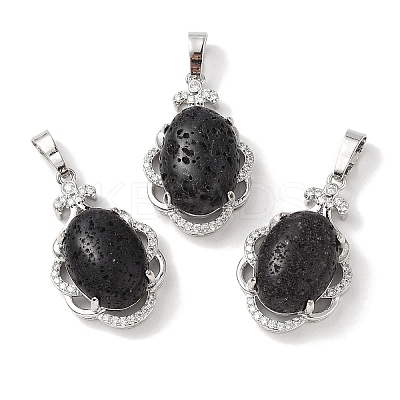 Natural Lava Rock Oval Pendants G-NH0025-15P-16-1