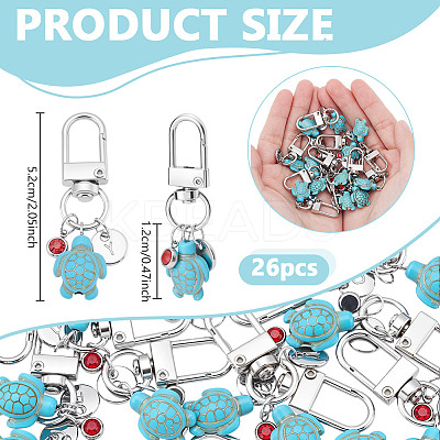 26Pcs Sea Turtle Synthetic Turquoise & 201 Stainless Steel Rhinestone Pendant Decorations HJEW-NB00252-1