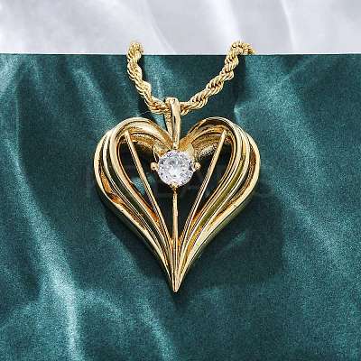 Brass Pave Clear Cubic Zirconia Heart Pendant Necklaces for Women NJEW-K381-07C-G-1