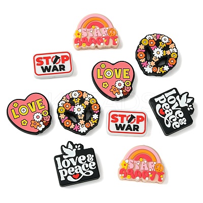 20Pcs 5 Styles Stop War Love Peace Themen Silicone Focal Beads SIL-CJ0002-11-1