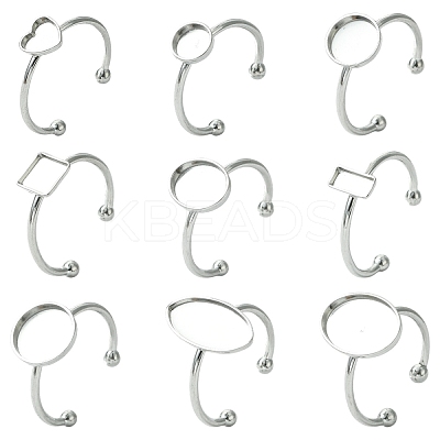 9Pcs 9 Styles 304 Stainless Steel Open Cuff Ring Components STAS-YW0003-18P-1