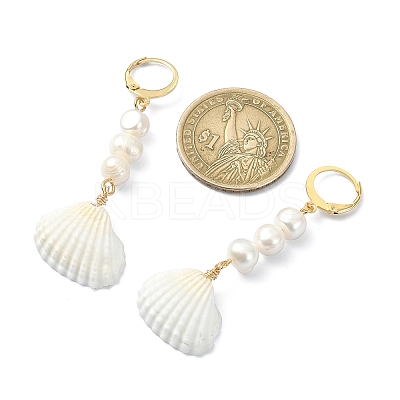 Shell Shape Natural Pearl & Shell Dangle Earrings for Women EJEW-TA00302-1