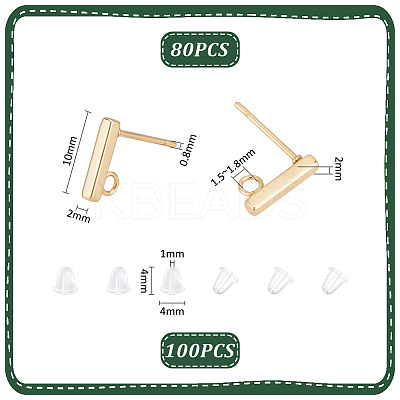 Rectangle 304 Stainless Steel Stud Earring Findings STAS-UN0058-32G-1