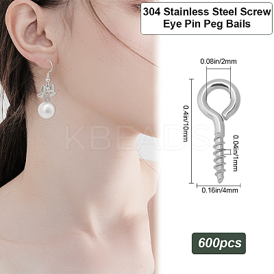 600Pcs 304 Stainless Steel Screw Eye Pin Peg Bails STAS-BBC0005-11-1