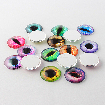 Half Round/Dome Dragon Eye Printed Glass Cabochons GGLA-A002-10mm-AB-1