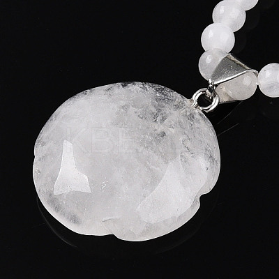 Natural Quartz Crystal 4.5mm Round Beaded Rock Crystal Flower Pendant Necklaces NJEW-T016-04P-1