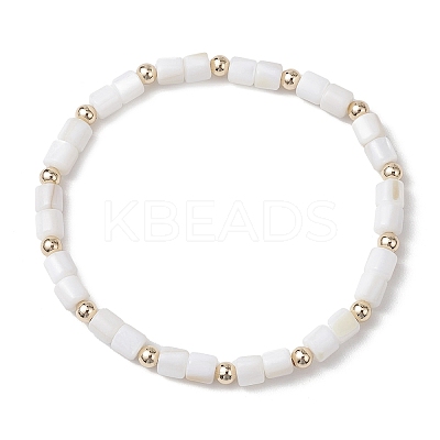 Natural Freshwater Shell Column Beaded Stretch Bracelets for Women BJEW-JB10934-1