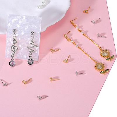 8 Pair 2 Color Flat Round Brass Micro Pave Cubic Zirconia Stud Earring Findings ZIRC-SZ0005-03-1