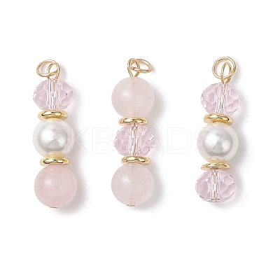 3Pcs 3 Styles Natural Rose Quartz and Shell Pearl & Glass Pendants PALLOY-JF04786-01-1