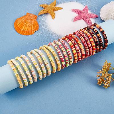 Handmade Polymer Clay Heishi Surfer Stretch Bracelets Set BJEW-SW00099-02-1