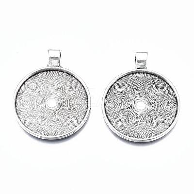 Tibetan Style Flat Round Alloy Pendant Cabochon Settings TIBEP-Q049-08AS-RS-1